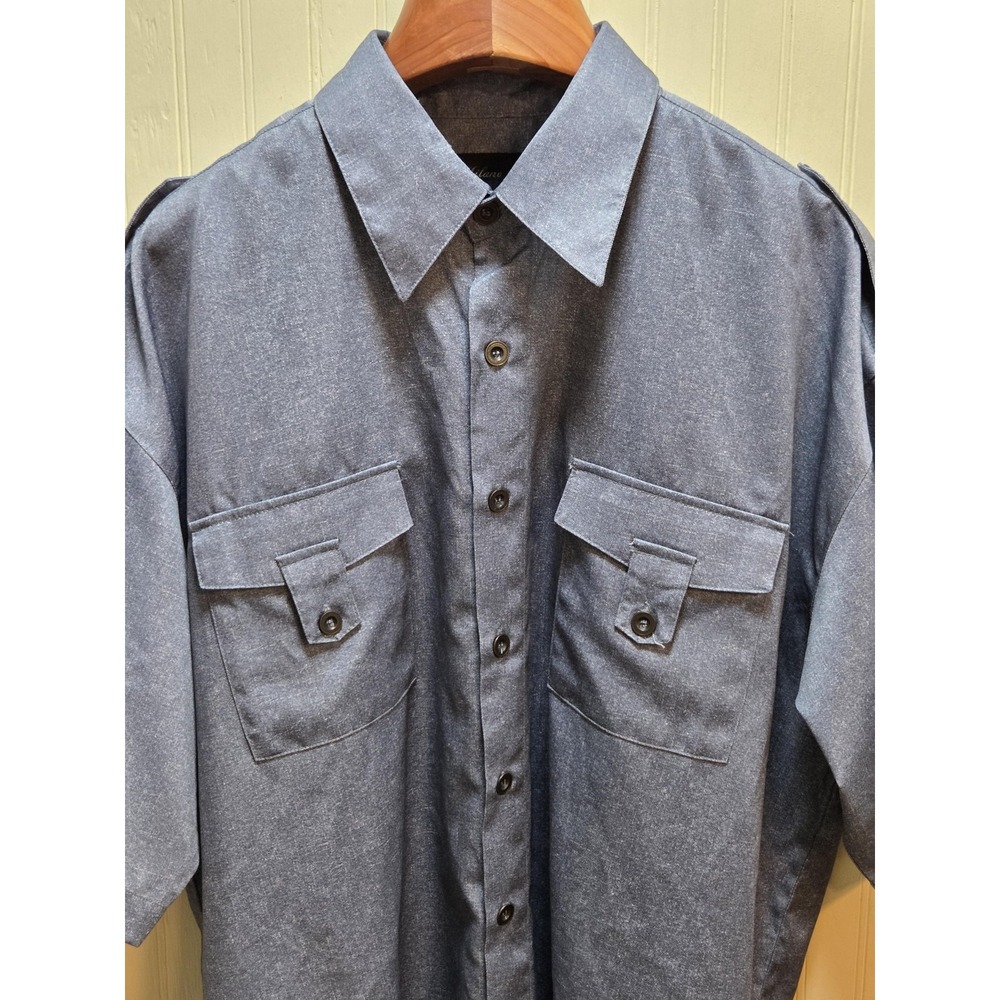 Milano Moda Shirt Mens 2XL Blue Short Sleeve Button Front Utility Pockets Casual